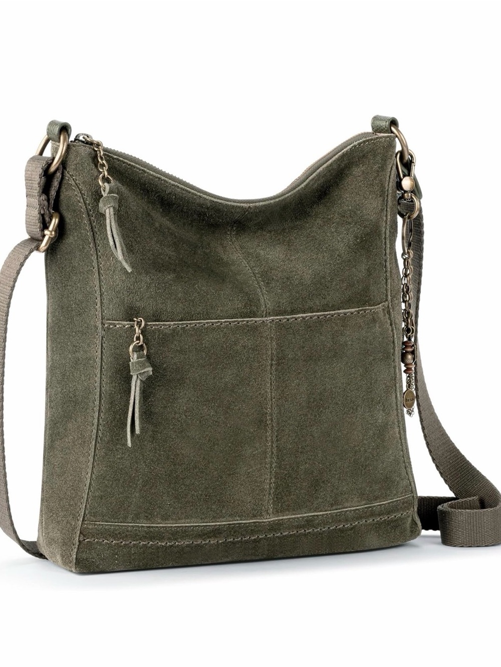 Suede Crossbody Shoulder Bag - Olive Green - Picture 4 of 13